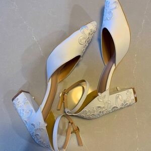 White Lace-Detail Wedding Heels